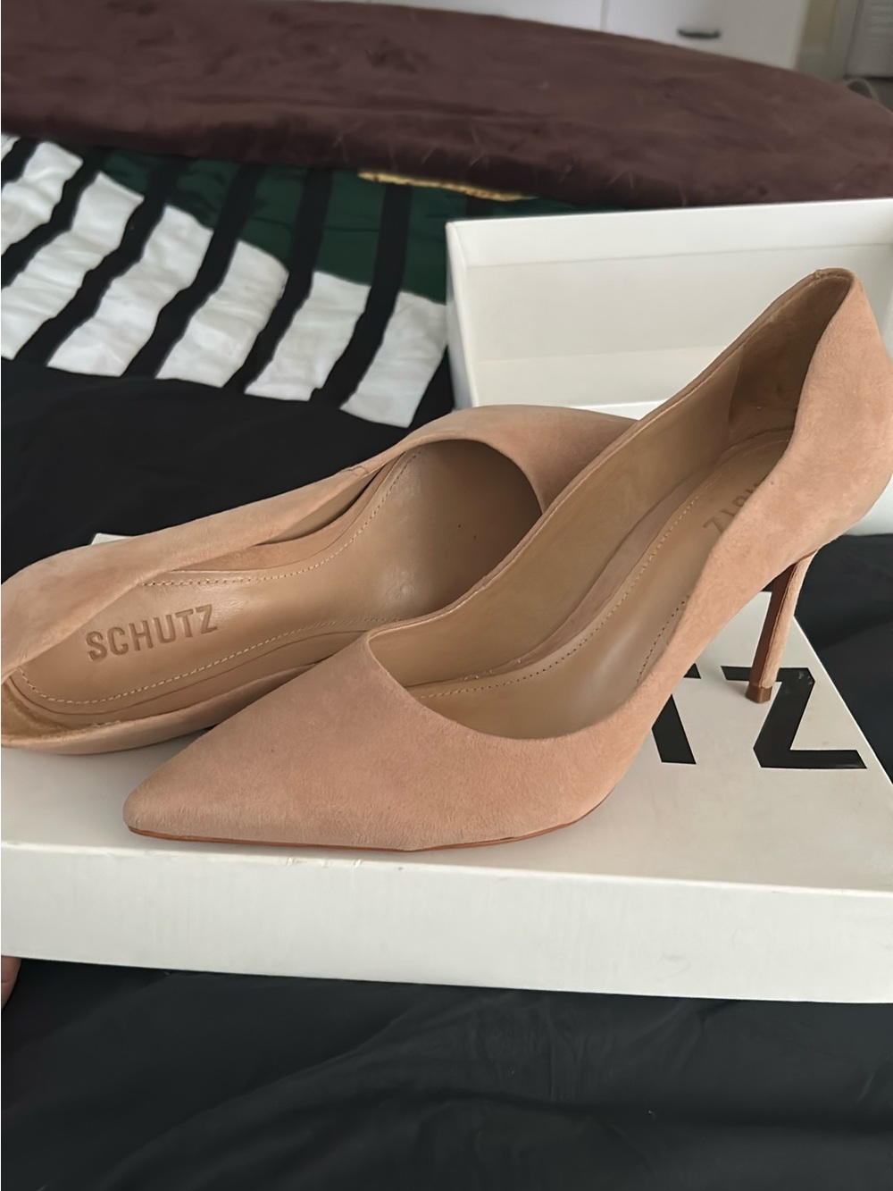 SCHUTZ Blush Suede Pointed-Toe Stiletto Pumps